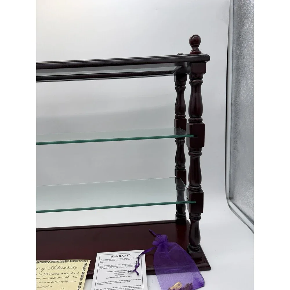 Vintage Thomas Pacconi Classics Wooden Mahogany Wall Shelf Glass Display